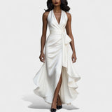 Ема - Сатенена официална рокля с volani