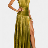 Металик рокля с отворен гръб и висок разрез Бояна Халтер