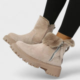 Mилена – Топли дамски боти с пух и страничен цип