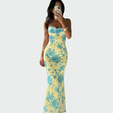 Сатенена Рокля с Цветен Узорм