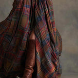 Невена | Дълга карирана рокля с колан