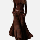 Калина™ – Макси велурена рокля с колан