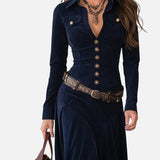 Калина™ – Макси велурена рокля с колан