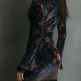 Емилия | Флорална мини рокля от кадифе с дантела