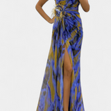 Бланка Макси Асиметрична Рокля с Вибрантен Узор
