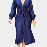 Лена Дълга Рокля с Дълги Ръкави и V-образно Деколте