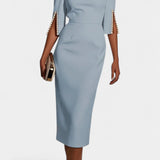 Весна Миди Рокля с Перлени Детайли и Кръгло Деколте